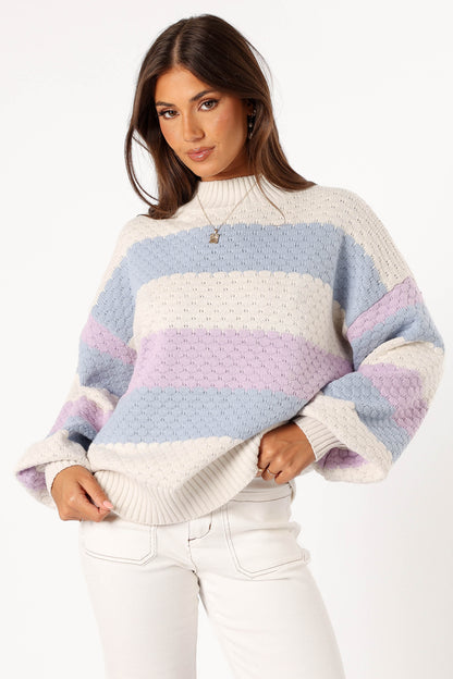 Dani Multi Stripe Knit Sweater White Light Blue