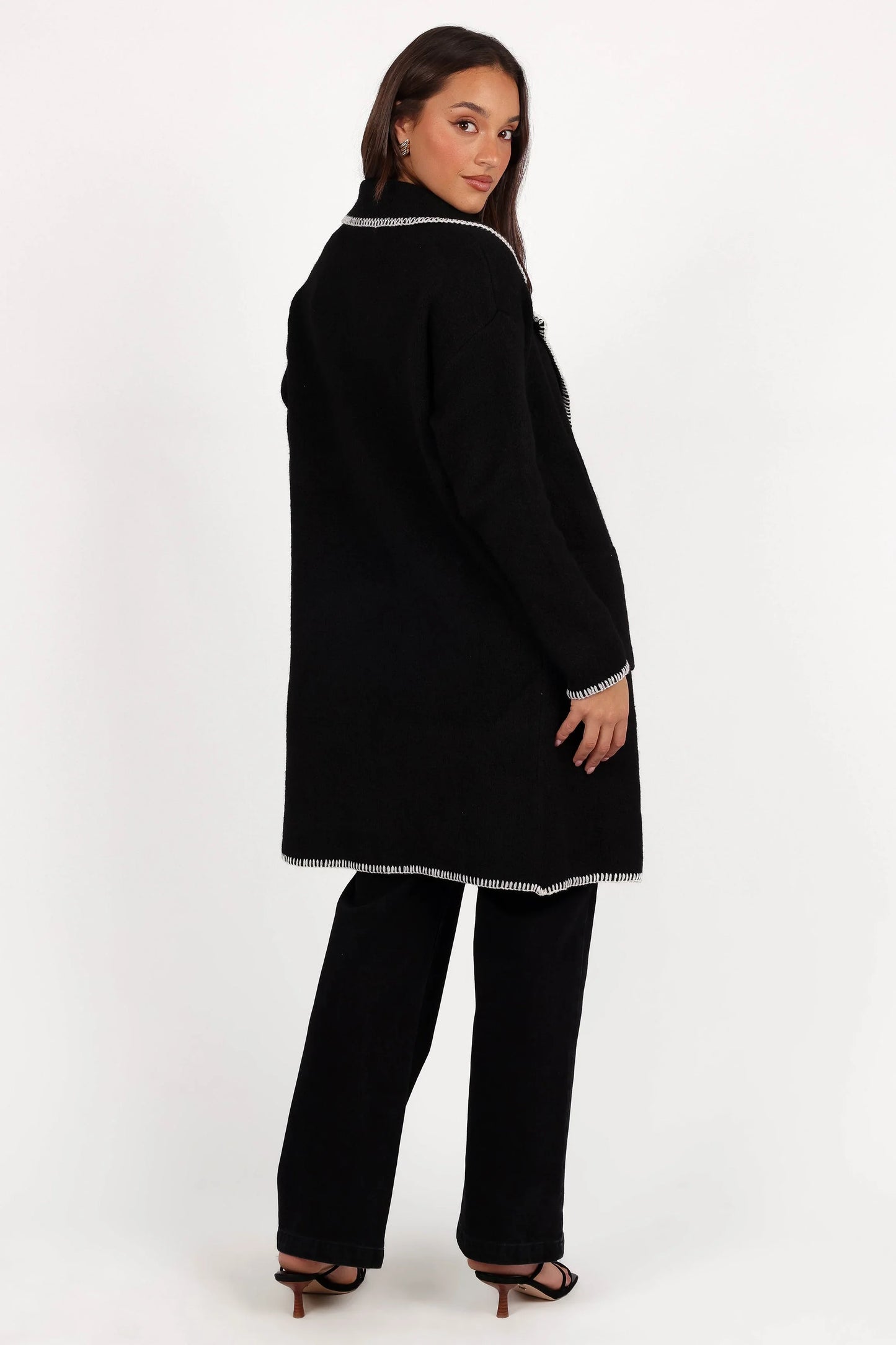 Oaklynn Contrast Stitch Coatigan Black