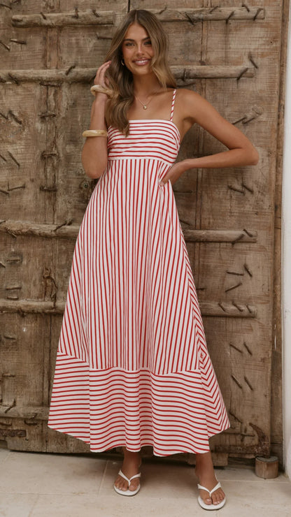 Marcel Maxi Dress Red White Stripe