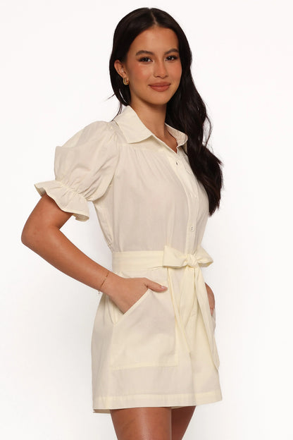 Riley Waist Tie Romper Cream