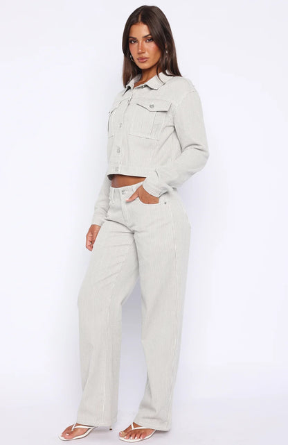 Bring The Style Low Rise Wide Leg Jeans Grey White
