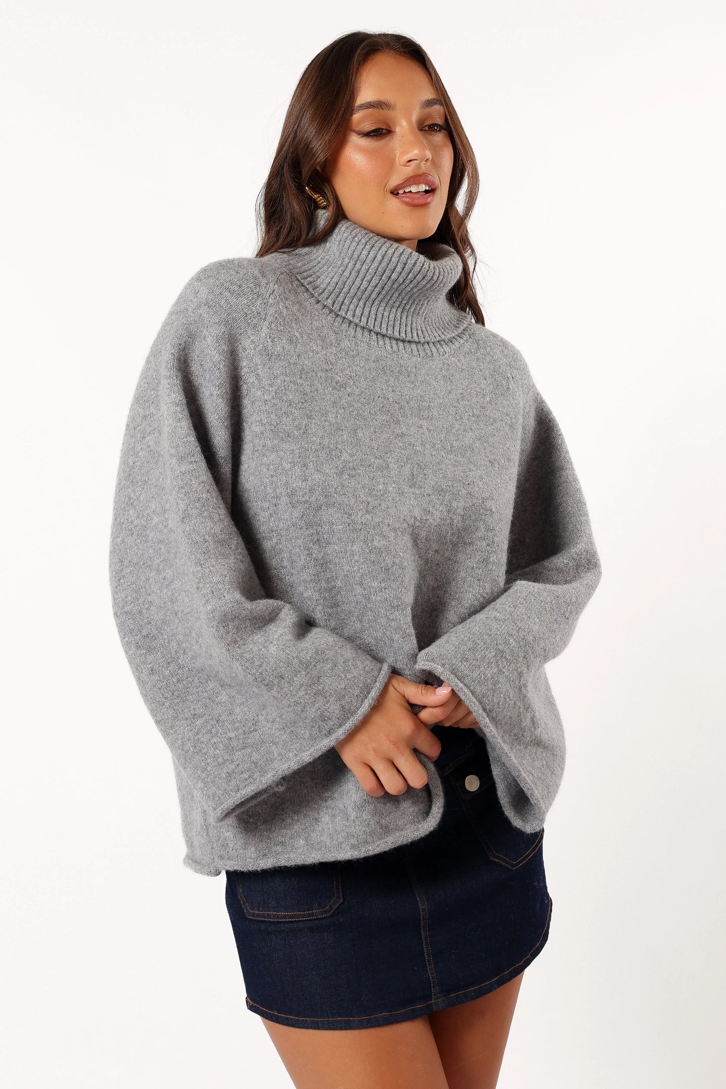 Bindy Cowlneck Knit Sweater Grey Marle