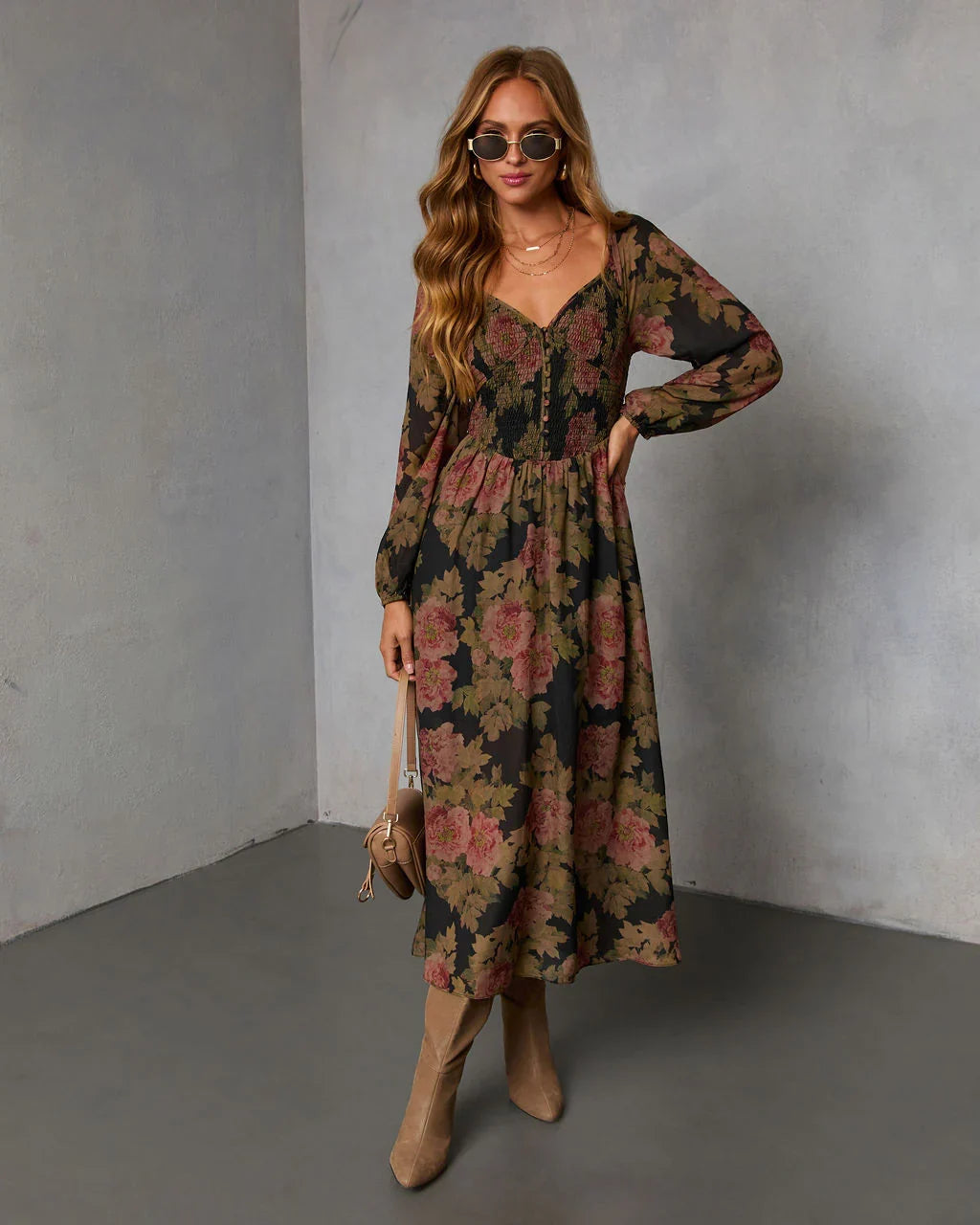 Mekia Printed Smocked Maxi Dress