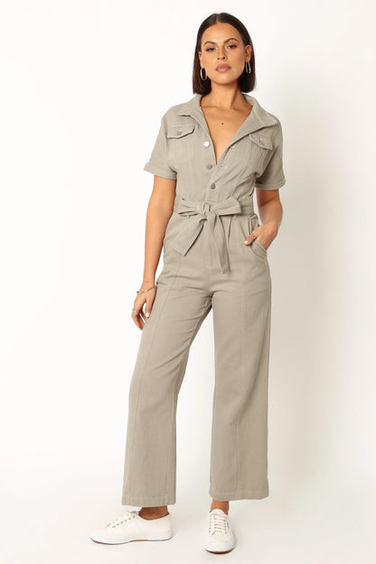 Demi Contrast Stitch Jumpsuit Olive