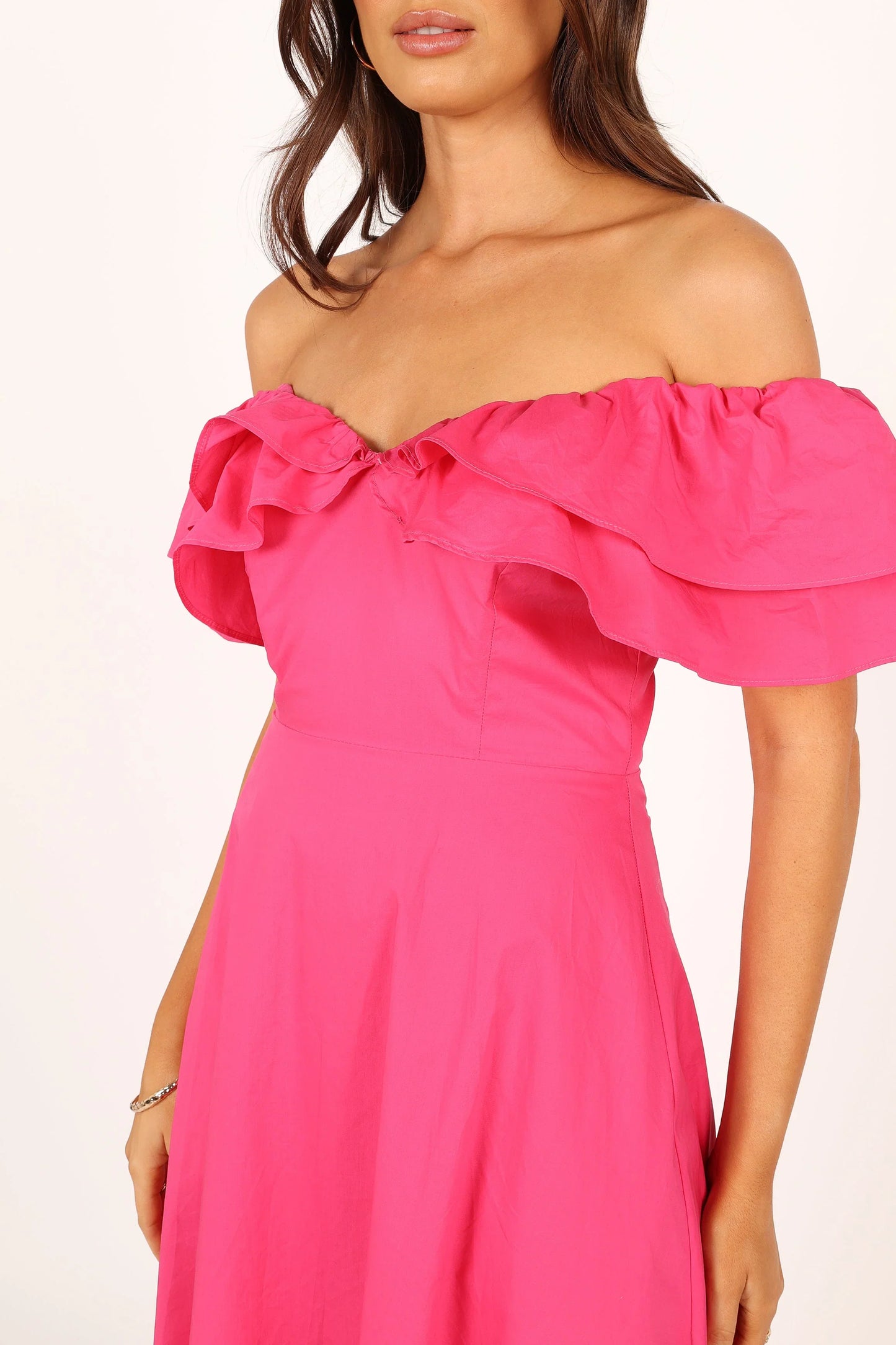 Cabo Frill Sleeve Midi Dress Magenta