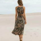 Tropical Floral Crop Top Midi Skirt Set