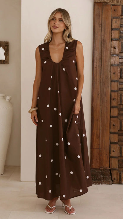 Scout Maxi Dress Chocolate White Polka