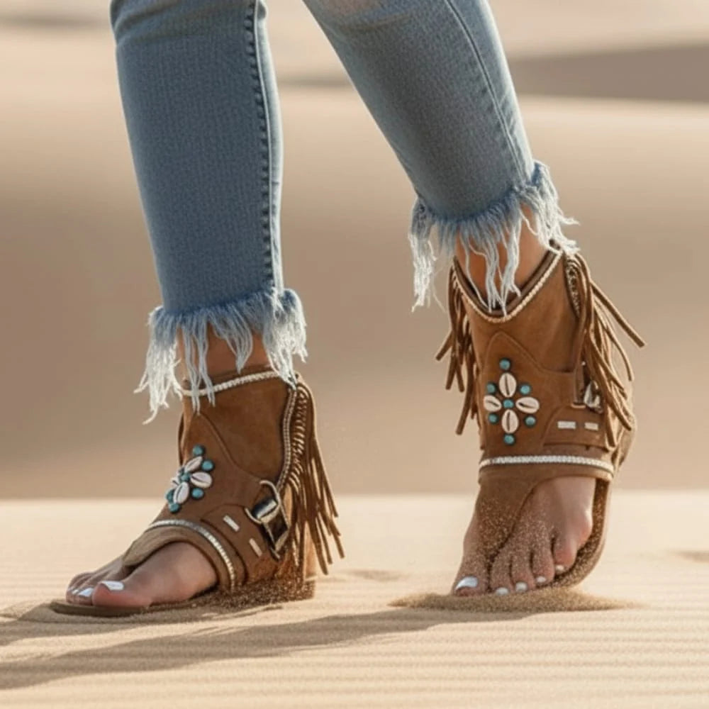 Boho Vintage Beaded Tassel Sandals