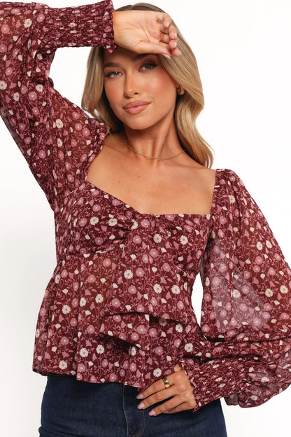 Darrie Long Sleeve Top Burgundy Multi