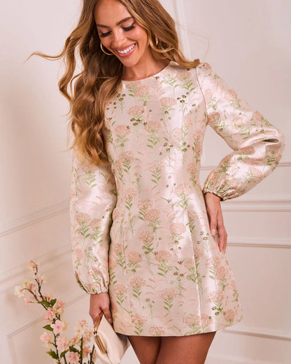 Brunch Bound Socialite Floral Brocade Mini Dress