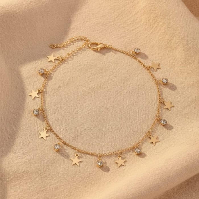 Gold Star Rhinestone Boho Anklet
