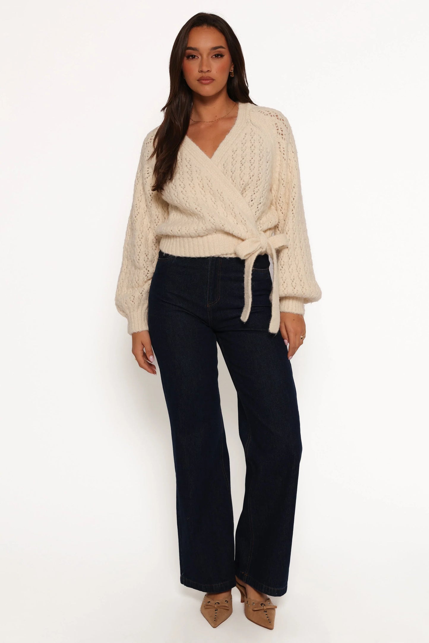 Etta Ballet Wrap Knit Sweater Cream