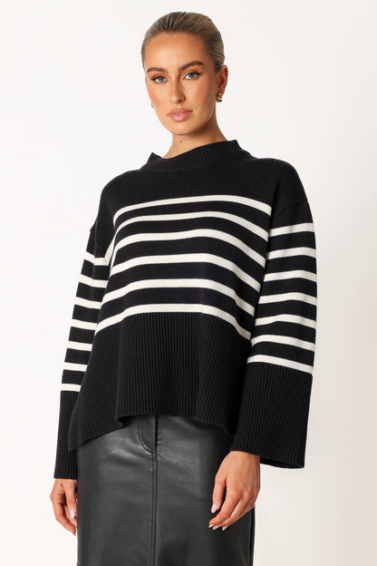 Avalynn Striped Knit Sweater Black White