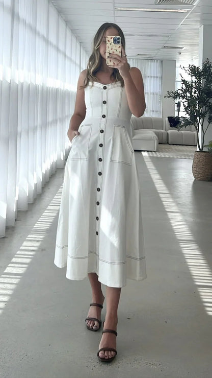 Indigo Midi Dress White Denim