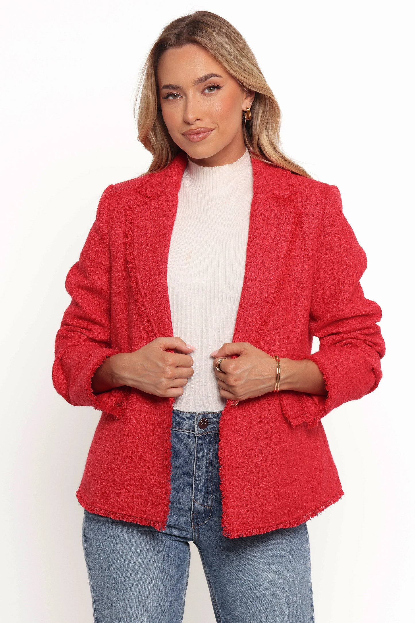 Simona Single Button Twill Blazer Red