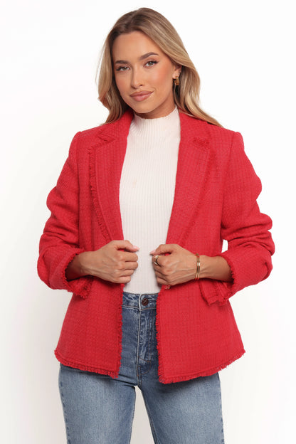 Simona Single Button Twill Blazer Red