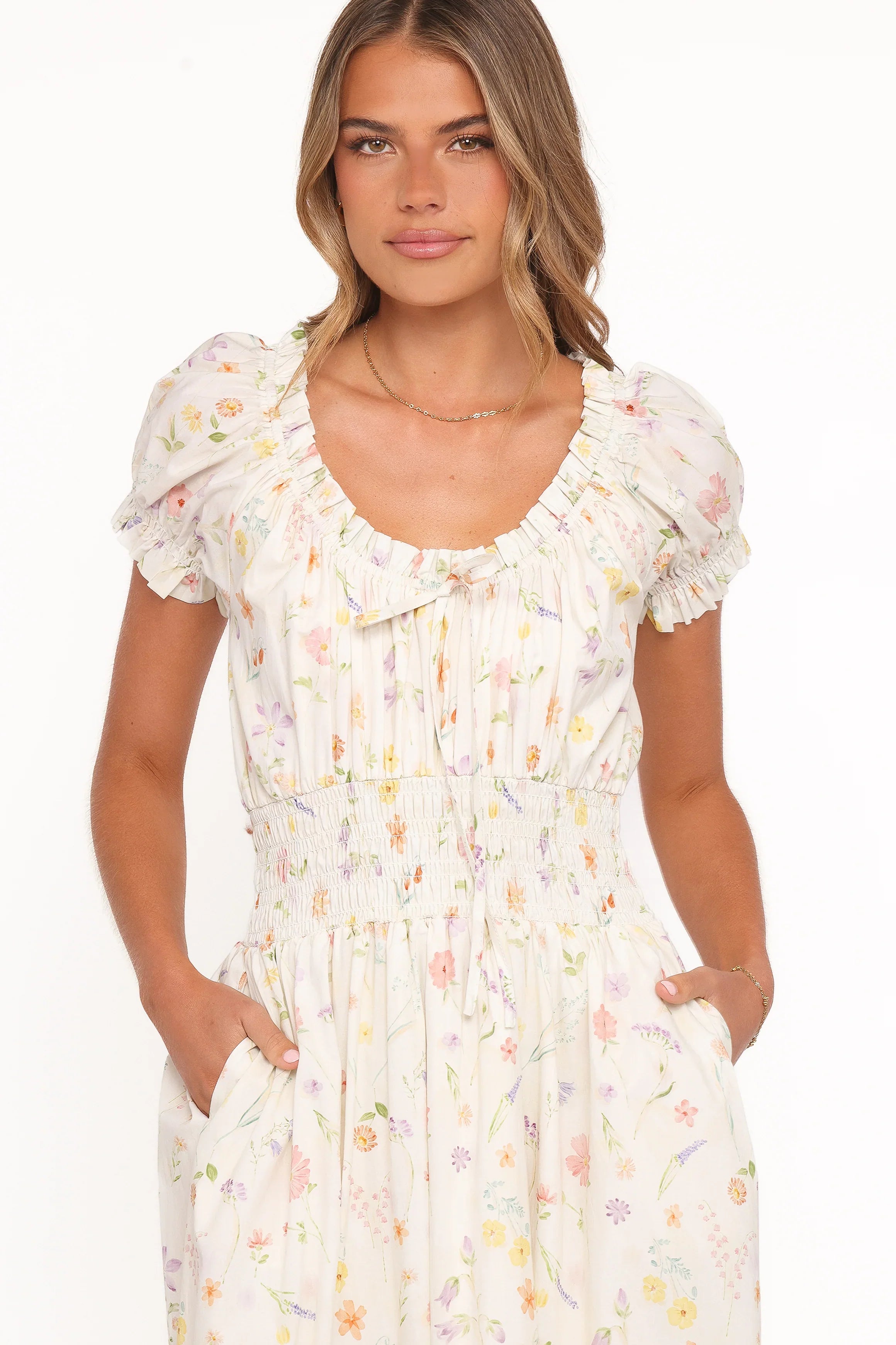 Katana Puff Sleeve Midi Dress Floral