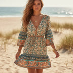 Boho Floral Print Mini Dress