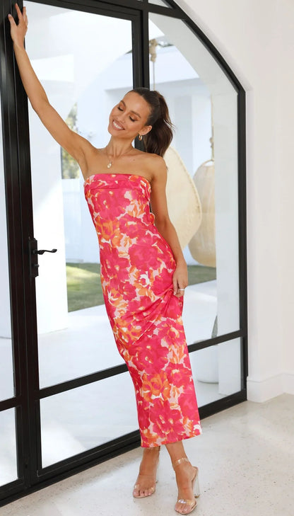 Miya Maxi Dress Pink Red Floral