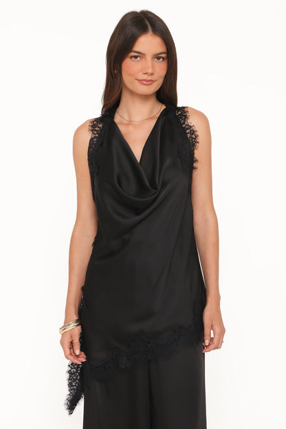 Clara Asymmetrical Lace Top Black
