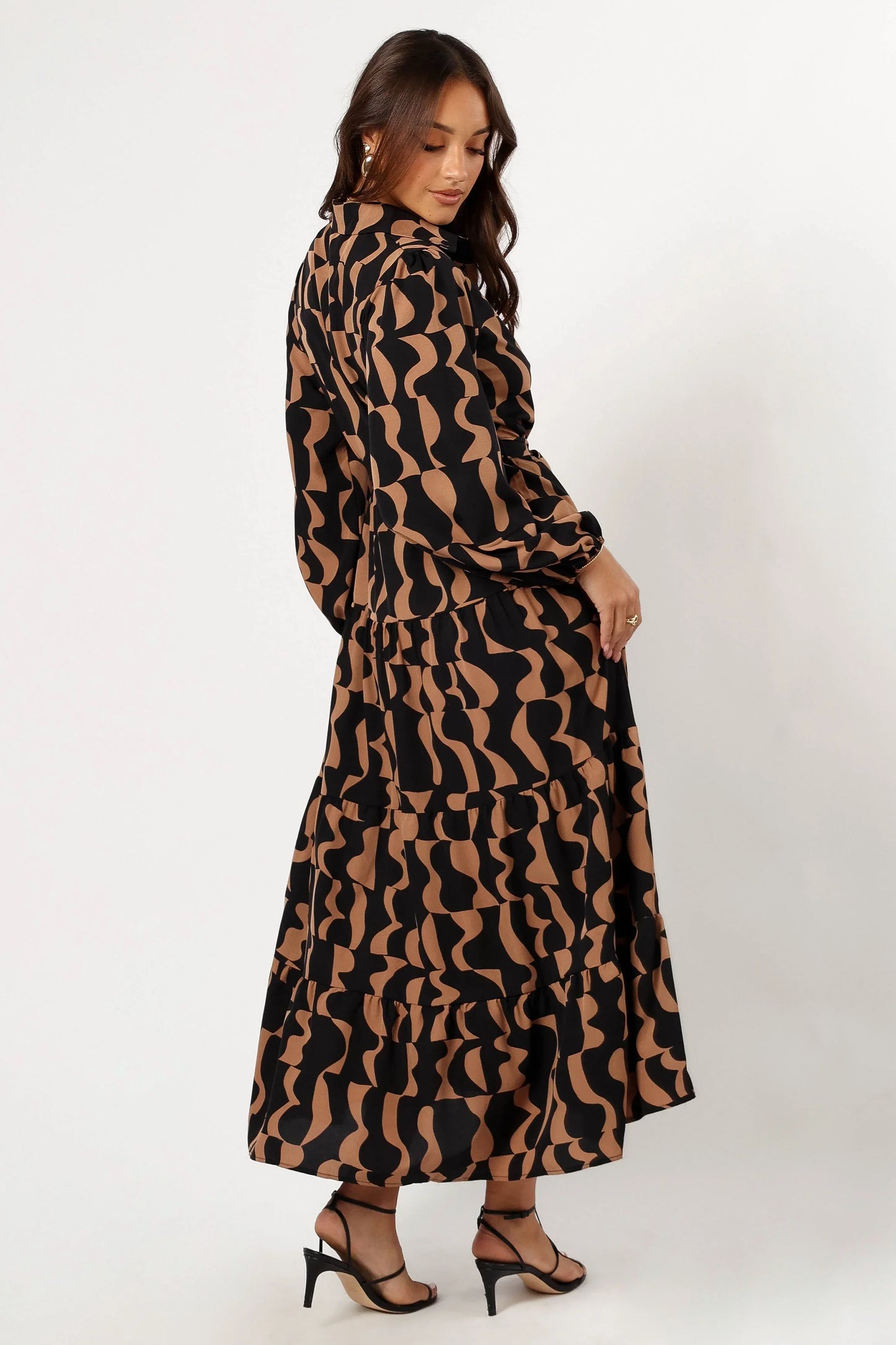 Lincoln Long Sleeve Maxi Dress Black Beige