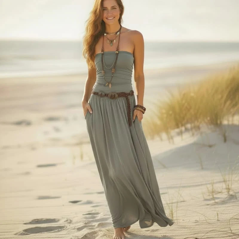 Bandeau Strapless Boho Maxi Dress