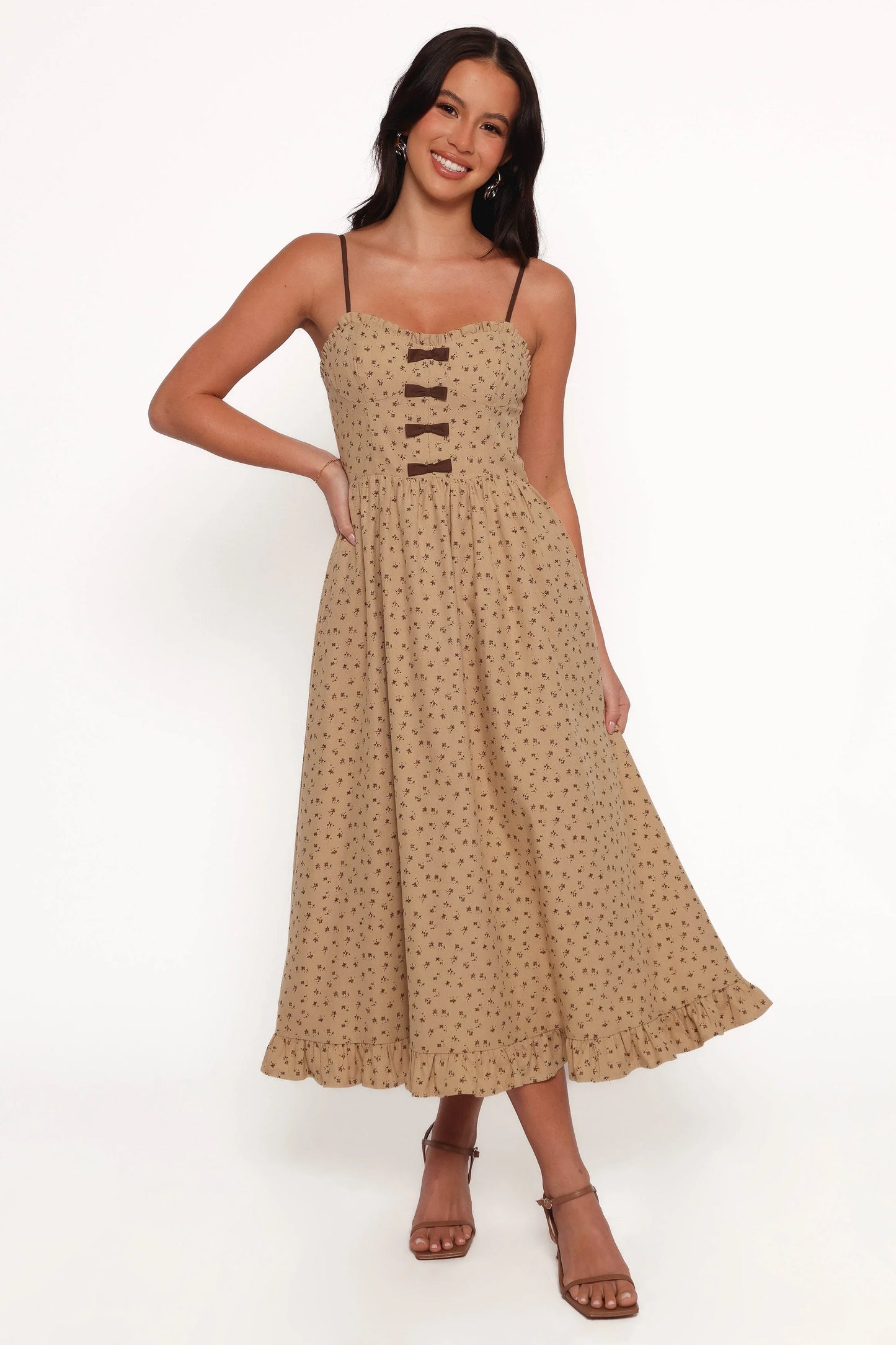 Robbins Midi Dress Beige Brown
