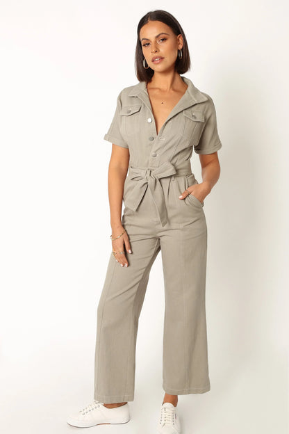 Demi Contrast Stitch Jumpsuit Olive