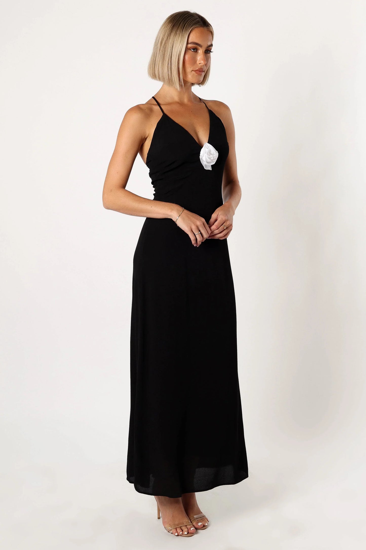 Florence Rosette Trim Maxi Dress Black