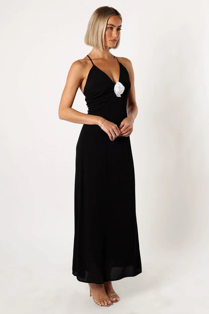 Florence Rosette Trim Maxi Dress Black