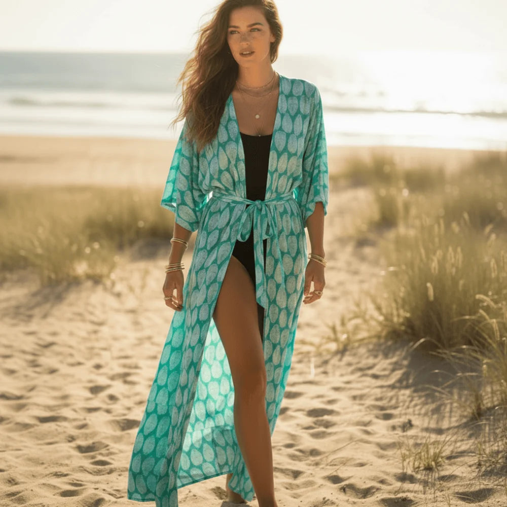 Long Floral Beach Kimono Swimsuit Cover Up