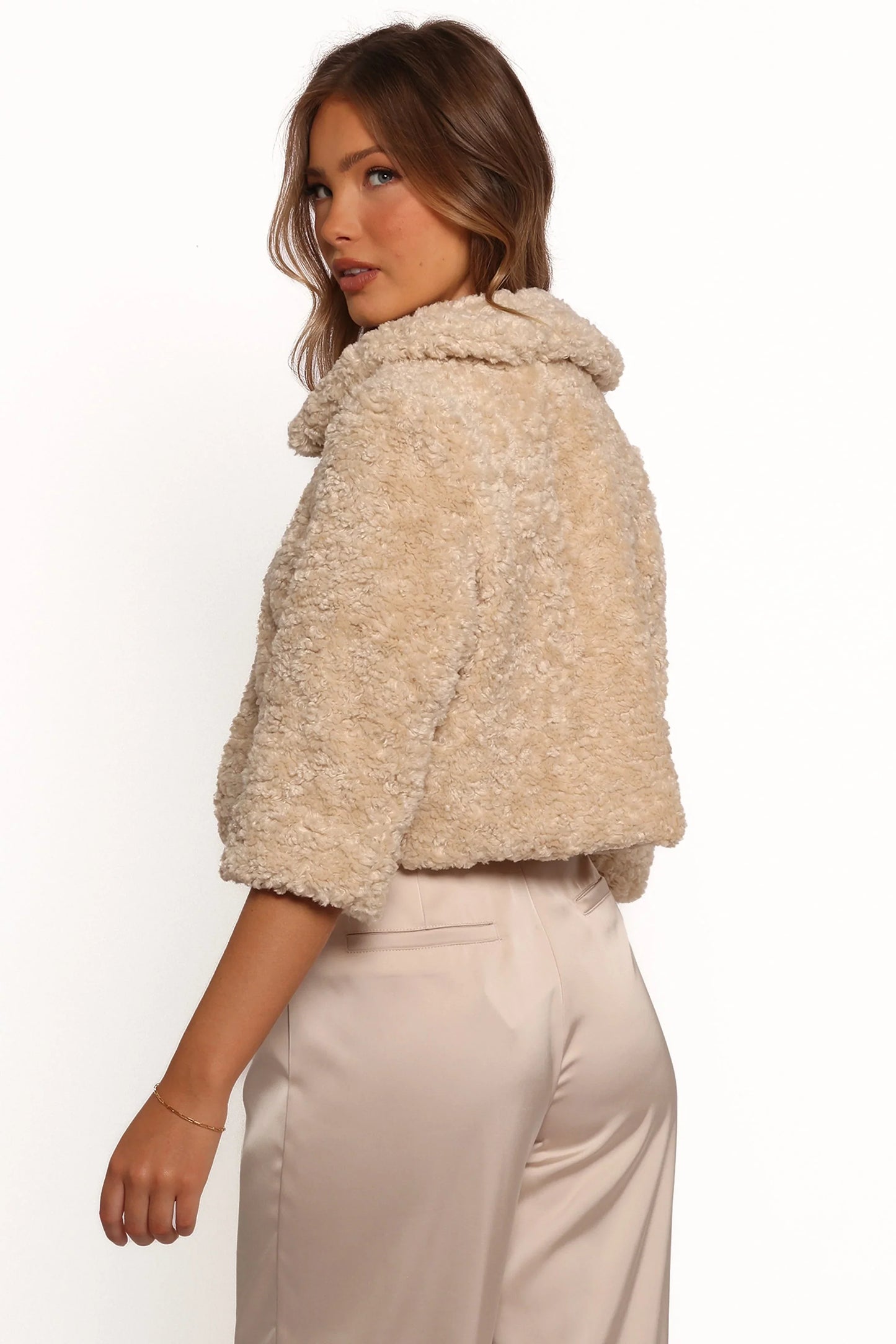 Lucie Faux Fur Crop Jacket Cream