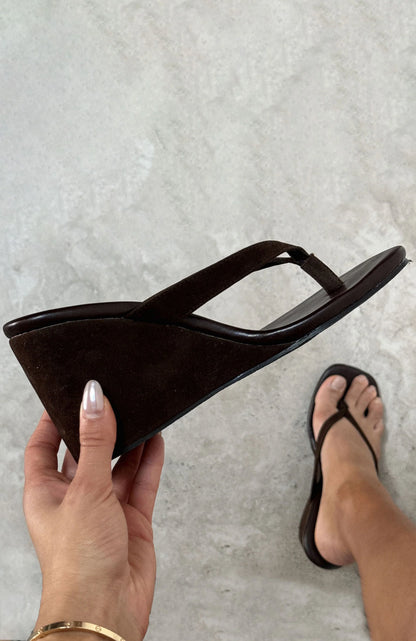 Grace Wedge Chocolate Faux Suede