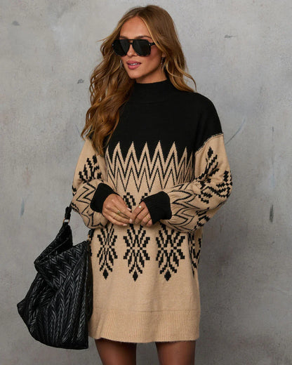 Nelma Abstract Mockneck Sweater Dress