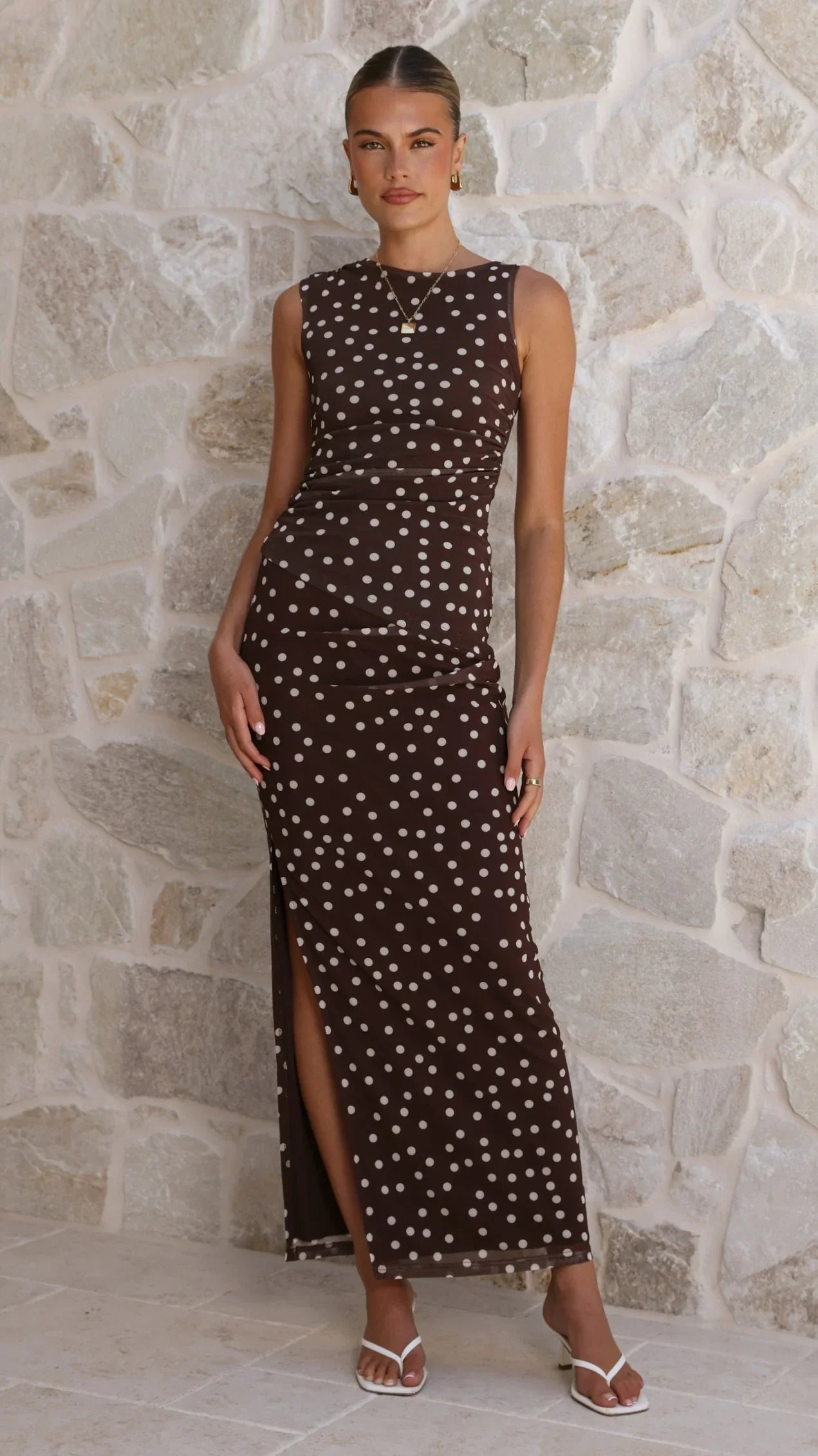 Leighton Top Chocolate White Polka Dot