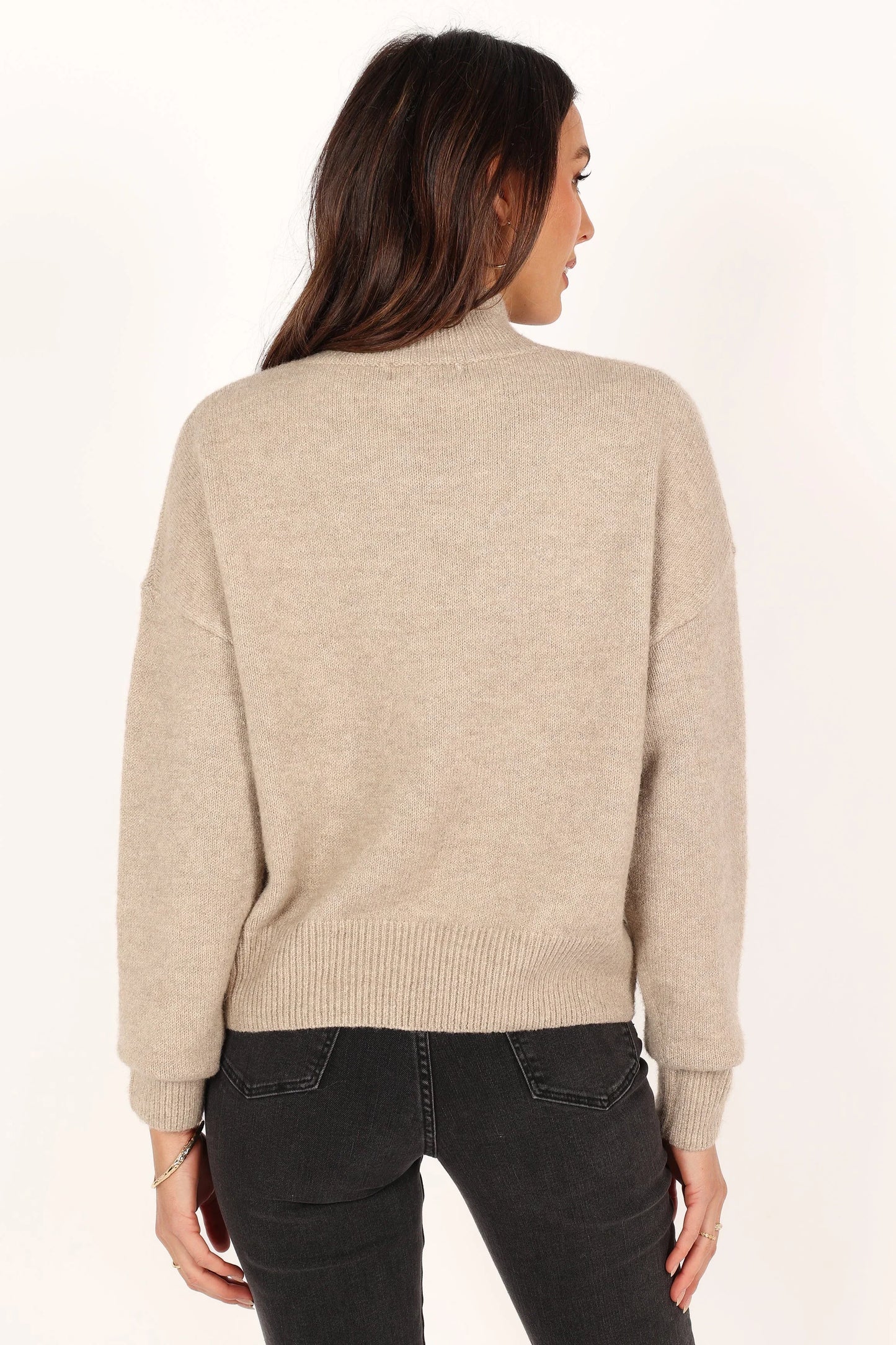 Brianna Mockneck Knit Sweater Beige