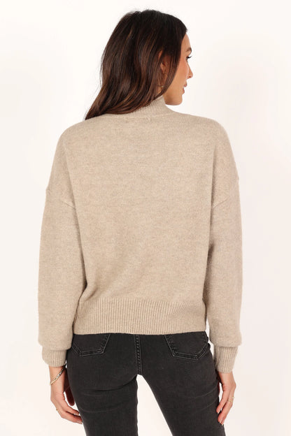 Brianna Mockneck Knit Sweater Beige
