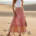 Vintage Pink Floral Boho Maxi Skirt