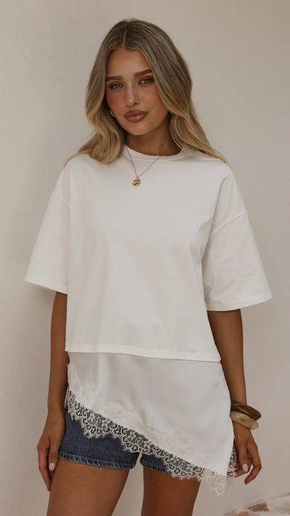 Mirandah Satin Panel T Shirt White