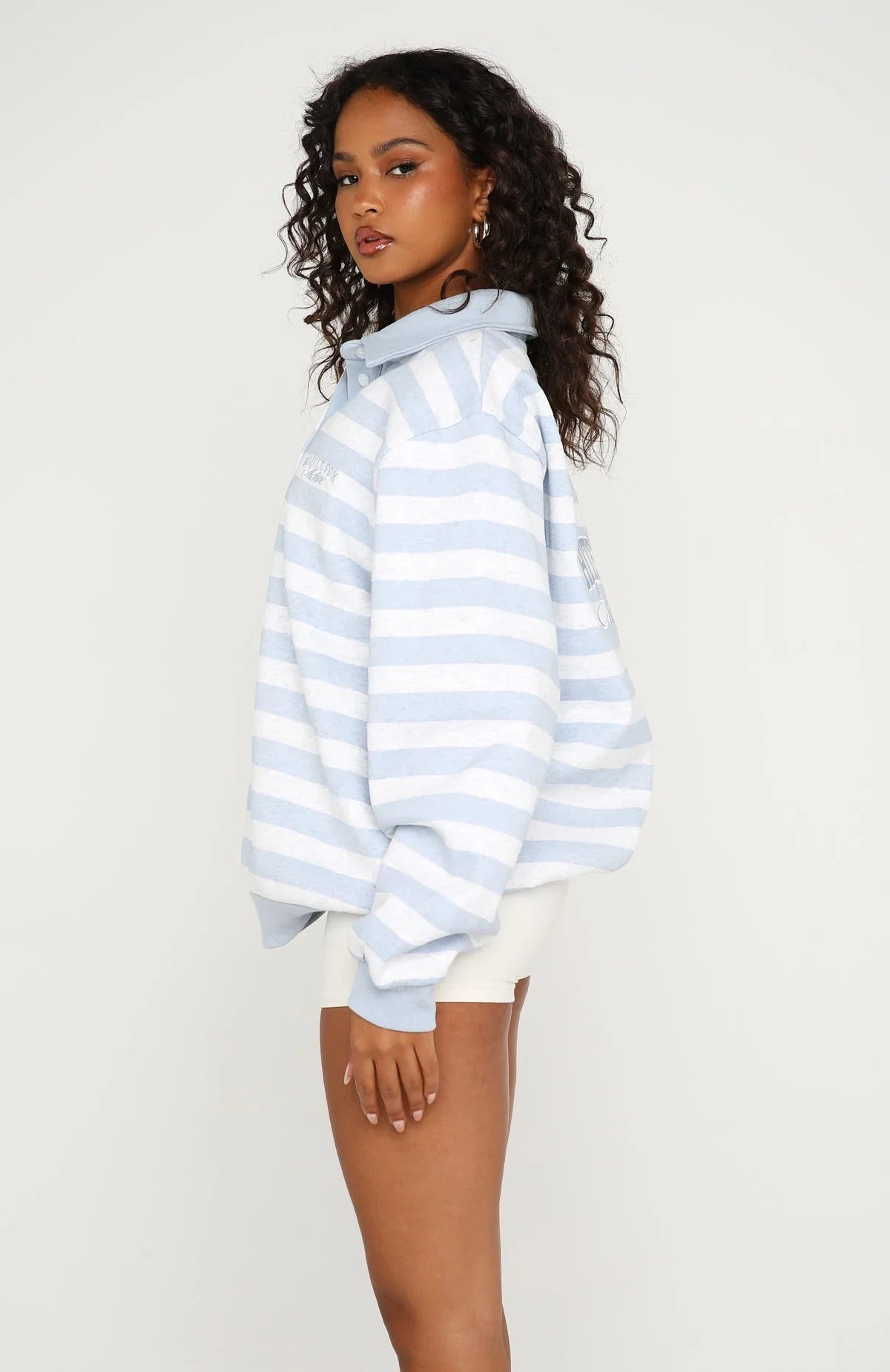 Best Influence Oversized Henley Sweater Grey Marle Blue Stripe