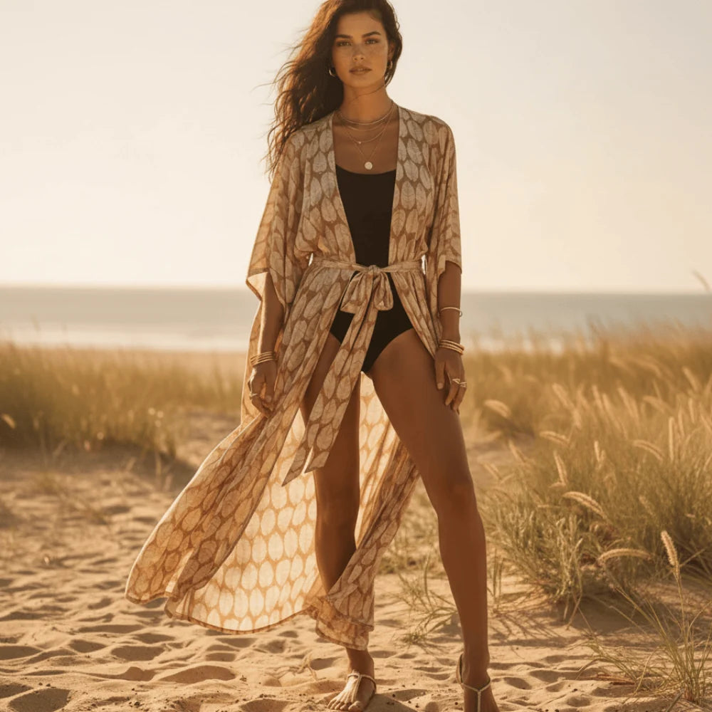 Long Floral Beach Kimono Swimsuit Cover Up