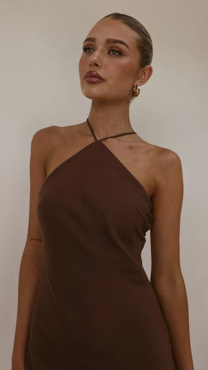 Chiara Linen Maxi Dress Chocolate