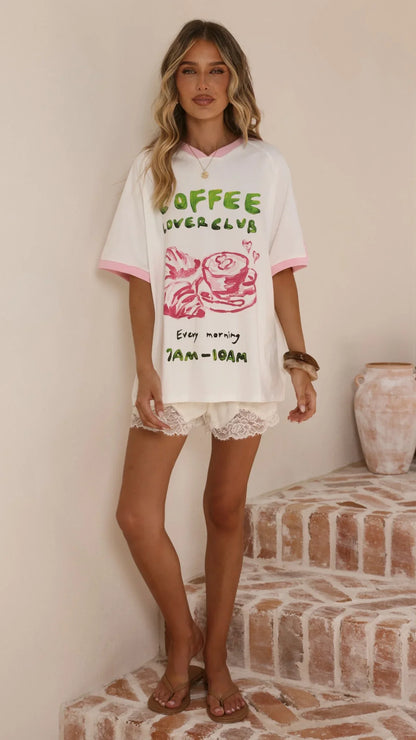 Coffee Lover Club Tee White Pink