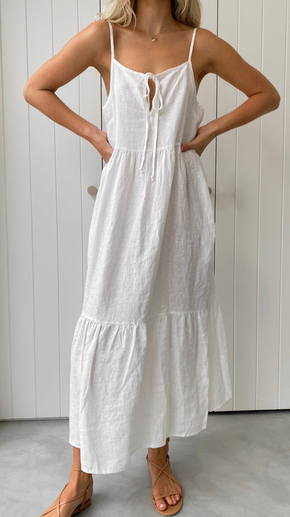 Avalia Linen Maxi Dress White