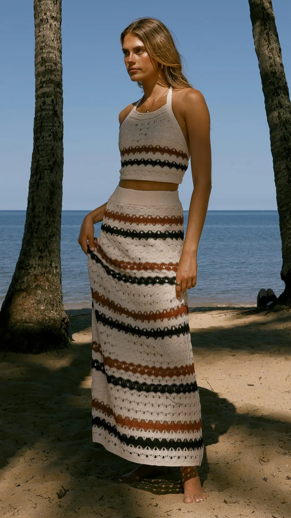 Kamali Halter Neck Top Natural Stripe