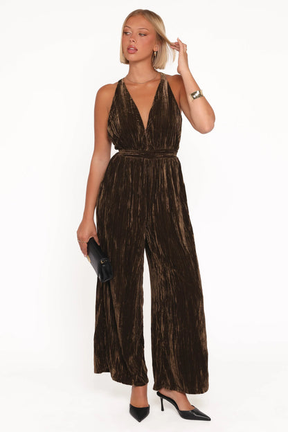 Melody Velvet Jumpsuit Mocha Olive
