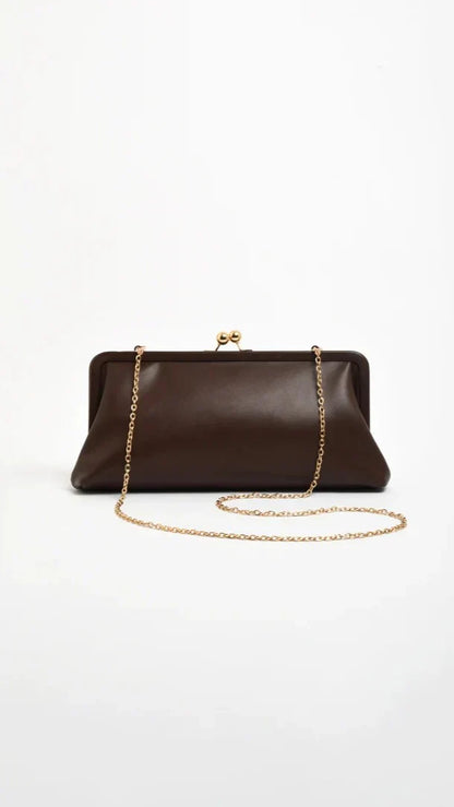 Clip Top Soft Rectangle Clutch Chocolate