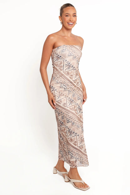 Saskia Strapless Midi Dress Brown