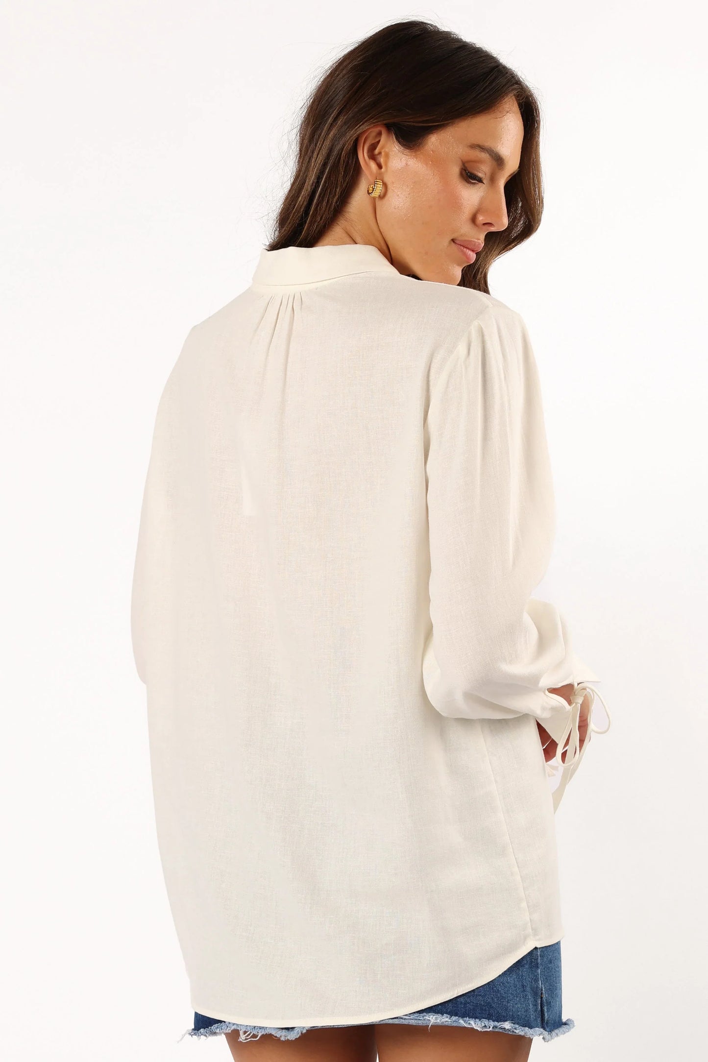 Dylan Long Sleeve Button Up Top White