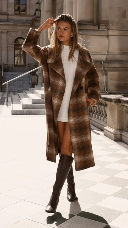 Haruna Coat Brown Beige Plaid Print